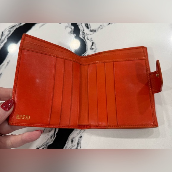 ✨ Vintage Gucci Bamboo Bar Wallet Burnt Orange Leather Bifold Italy - Picture 8 of 16